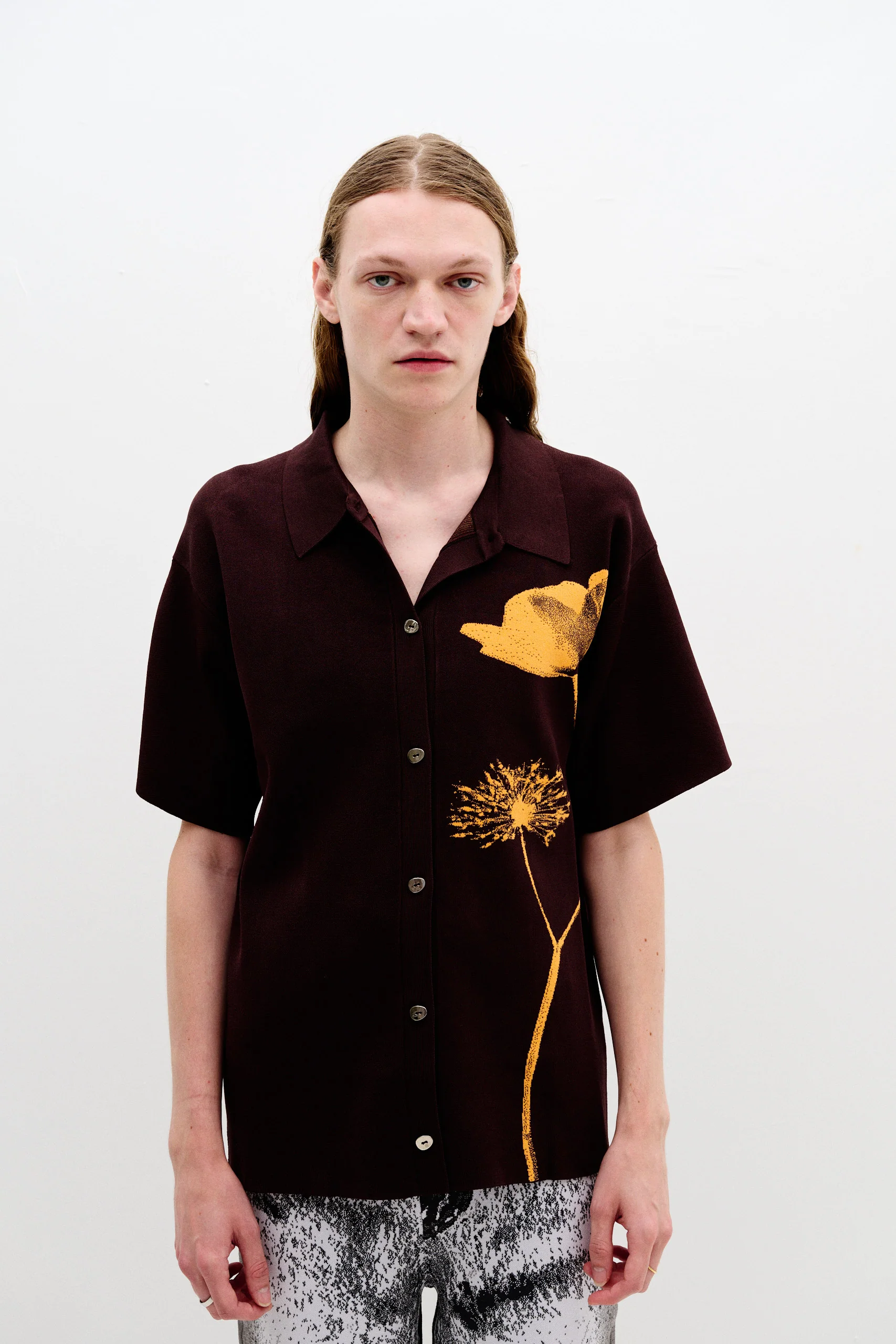 AMBER FLOWER PRINT OVERSIZED POLO SHIRT - Image 3