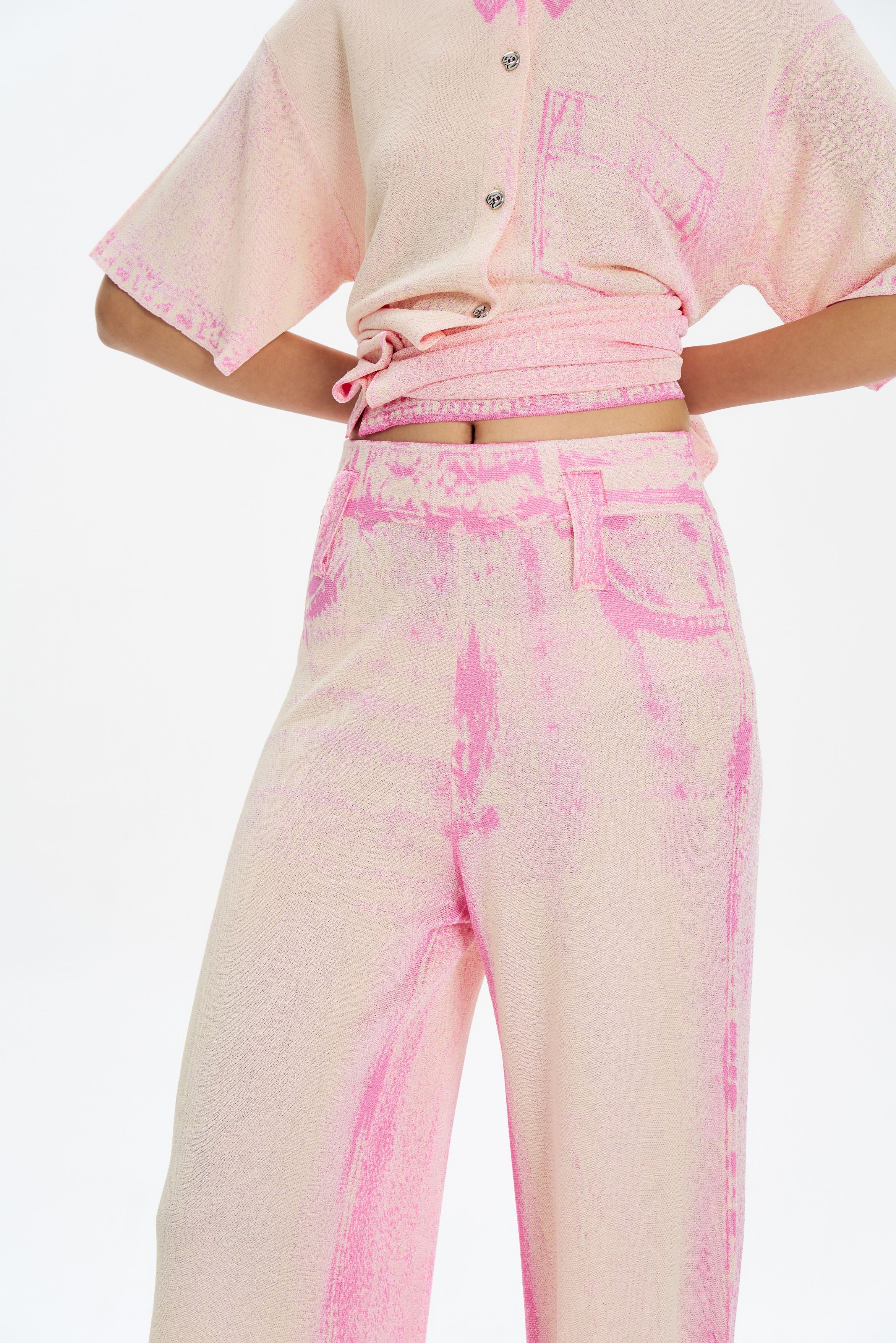 ARIA DENIM PRINT WIDE LEG PANTS - Image 4
