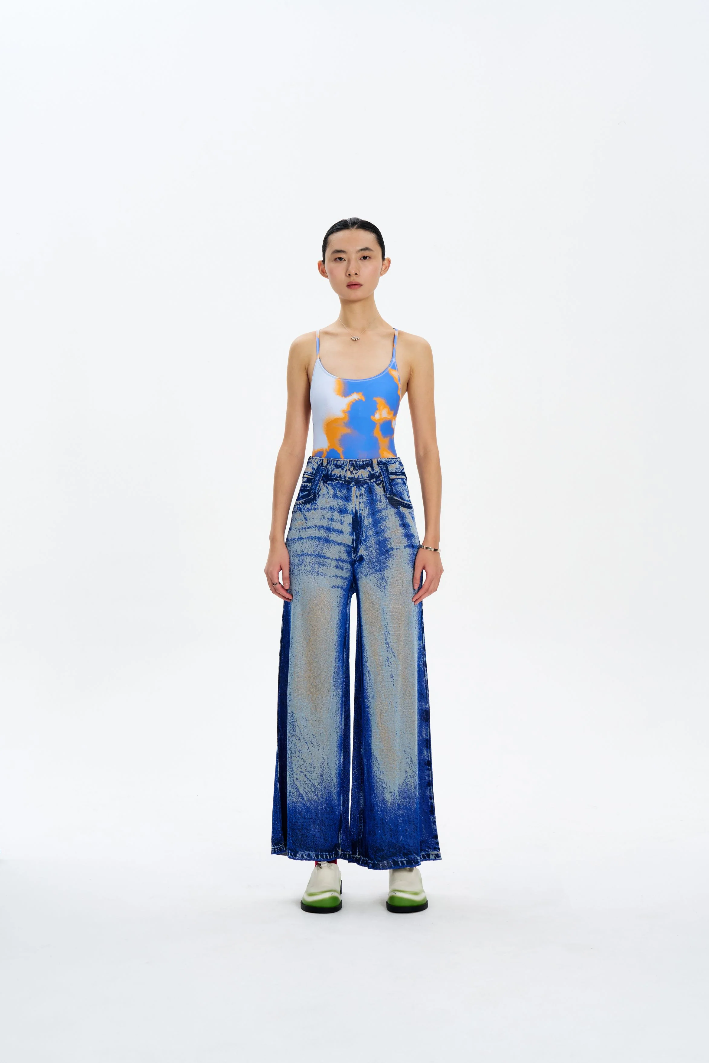 ARIA DENIM PRINT WIDE LEG PANTS - Image 2