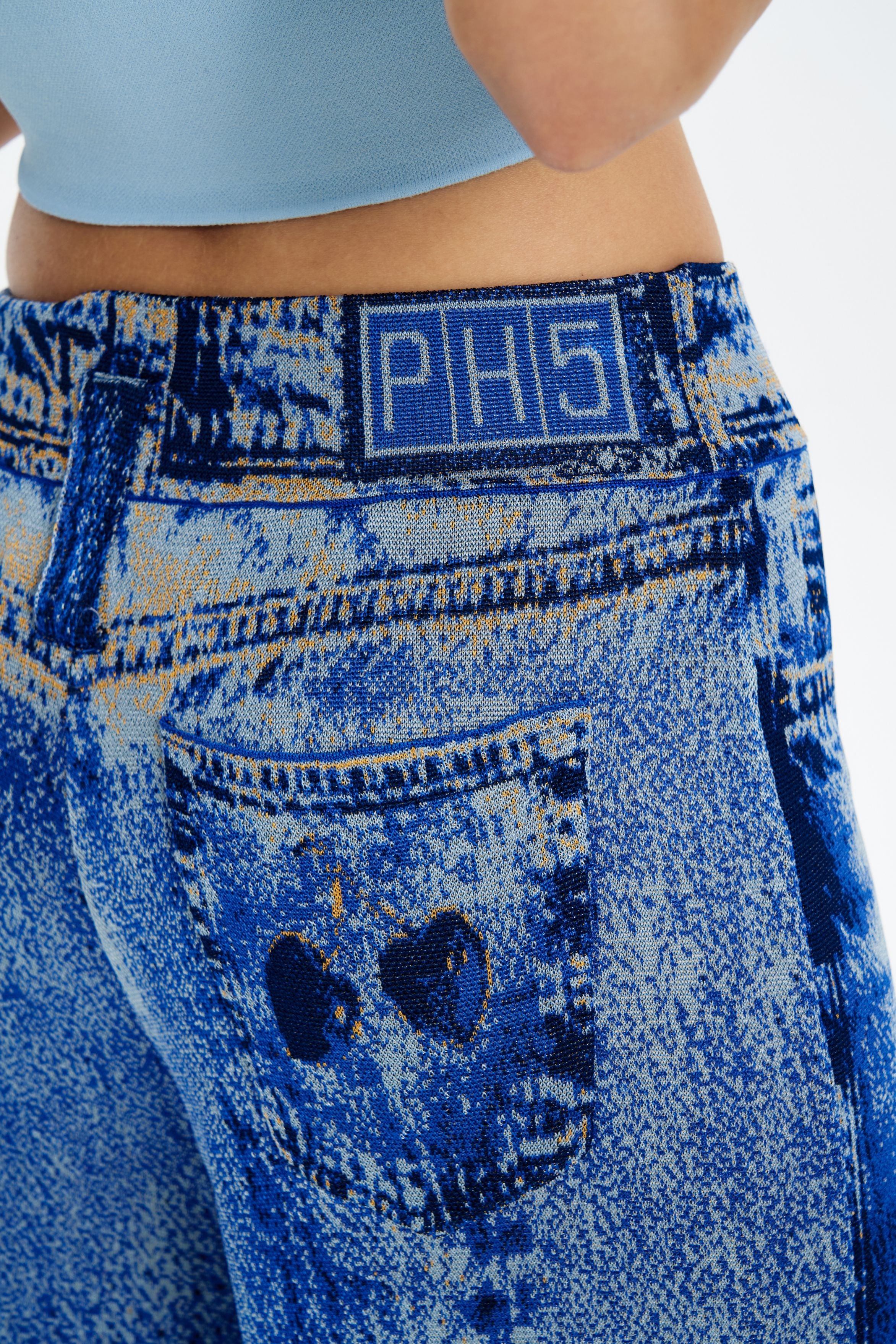 ARIA DENIM PRINT WIDE LEG PANTS - Image 5