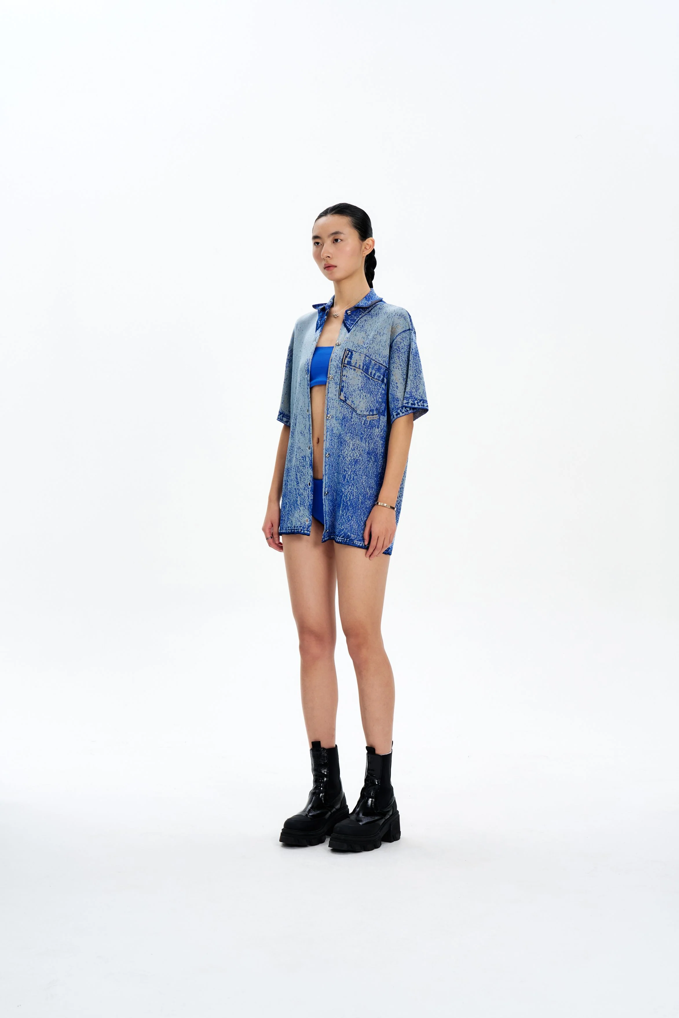 ASHER OVERSIZED DENIM PRINT POLO - Image 3