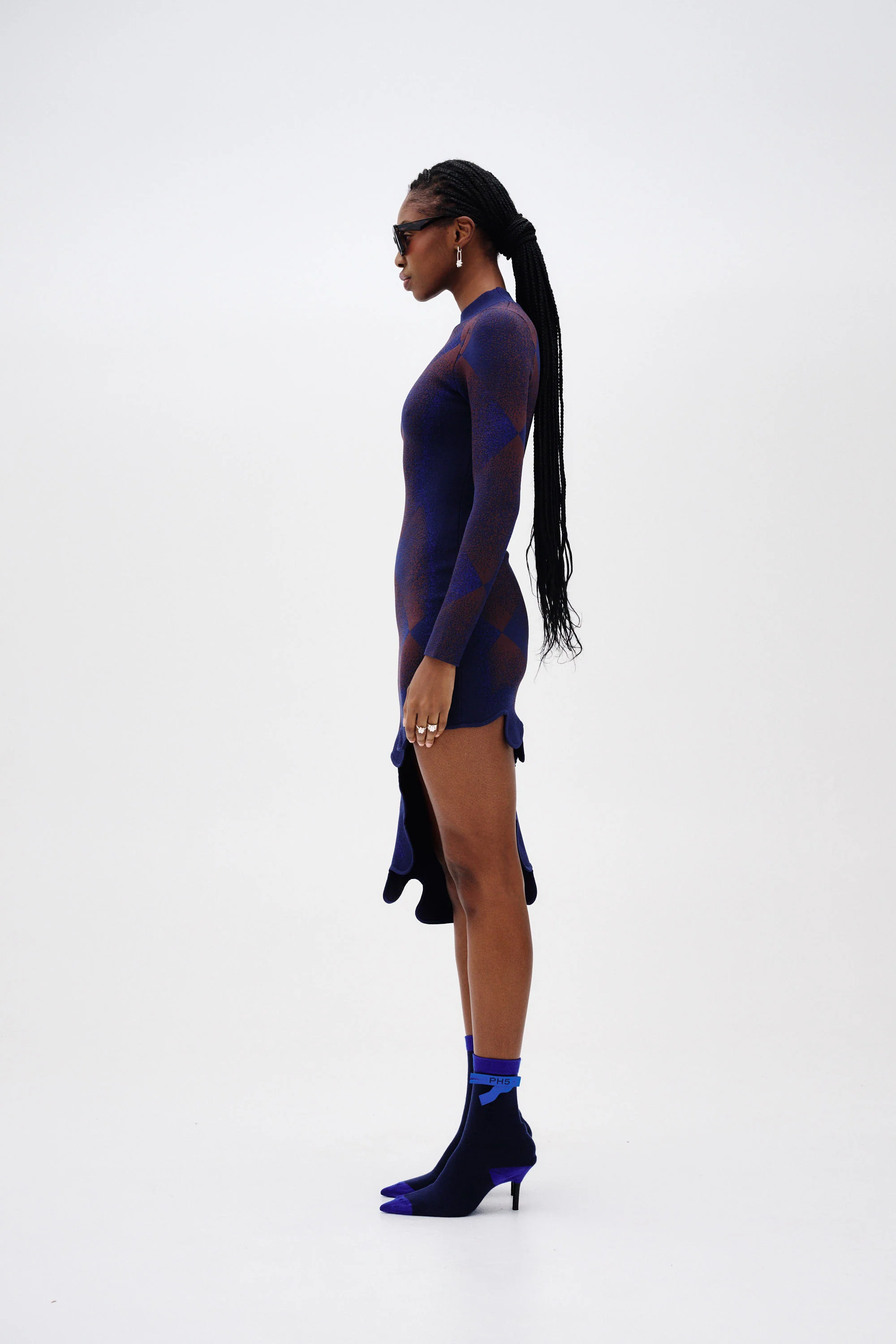 DOBBY LONG SLEEVE WAVY PLAID DRESS - Image 4