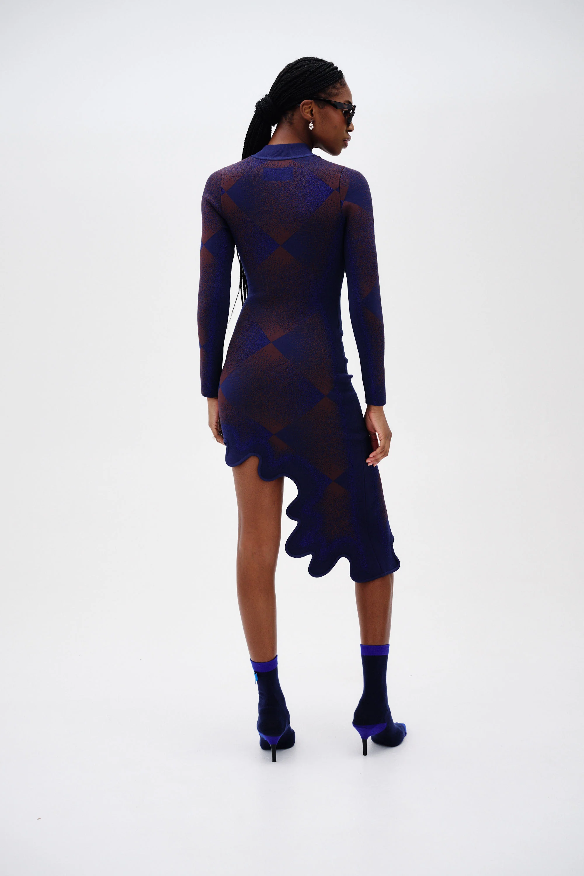 DOBBY LONG SLEEVE WAVY PLAID DRESS - Image 5