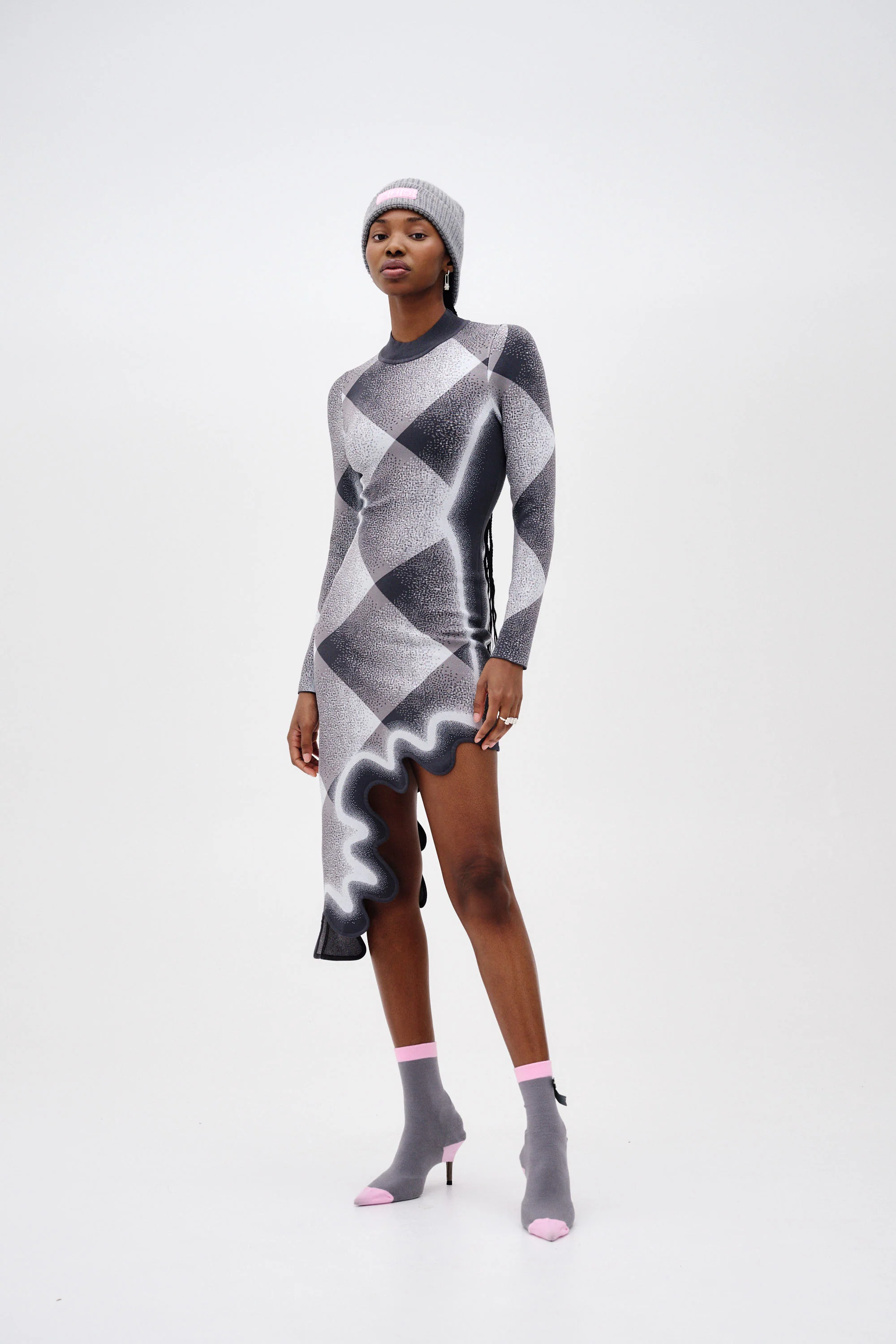 DOBBY LONG SLEEVE WAVY PLAID DRESS - Image 2
