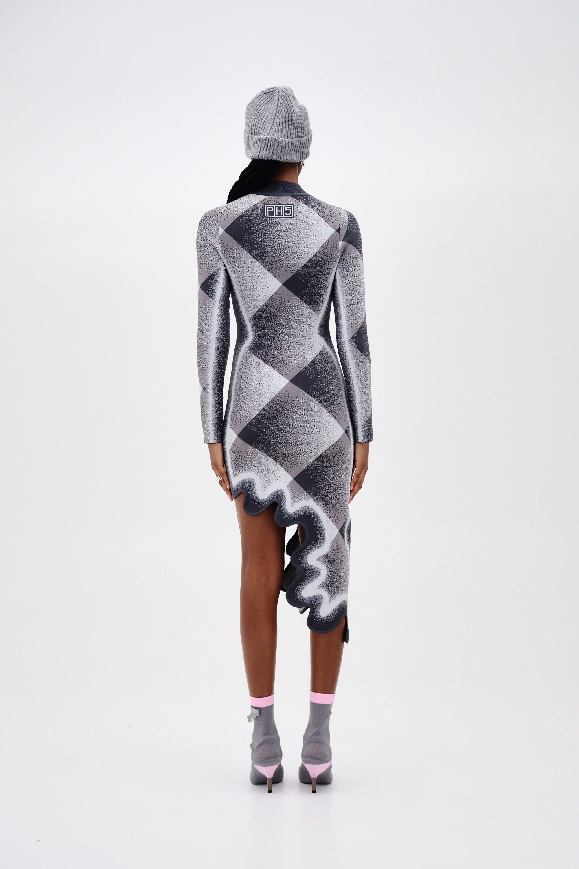 DOBBY LONG SLEEVE WAVY PLAID DRESS - Image 3