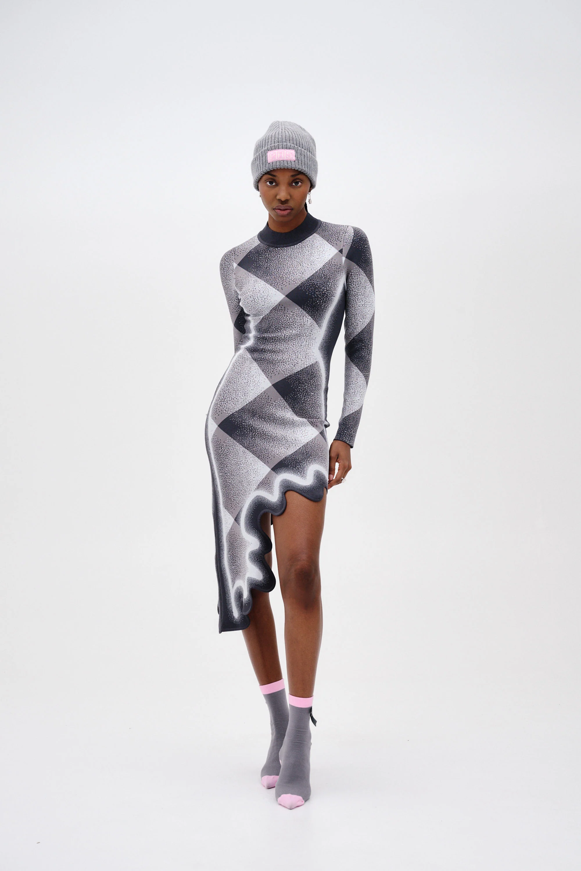DOBBY LONG SLEEVE WAVY PLAID DRESS - Image 5