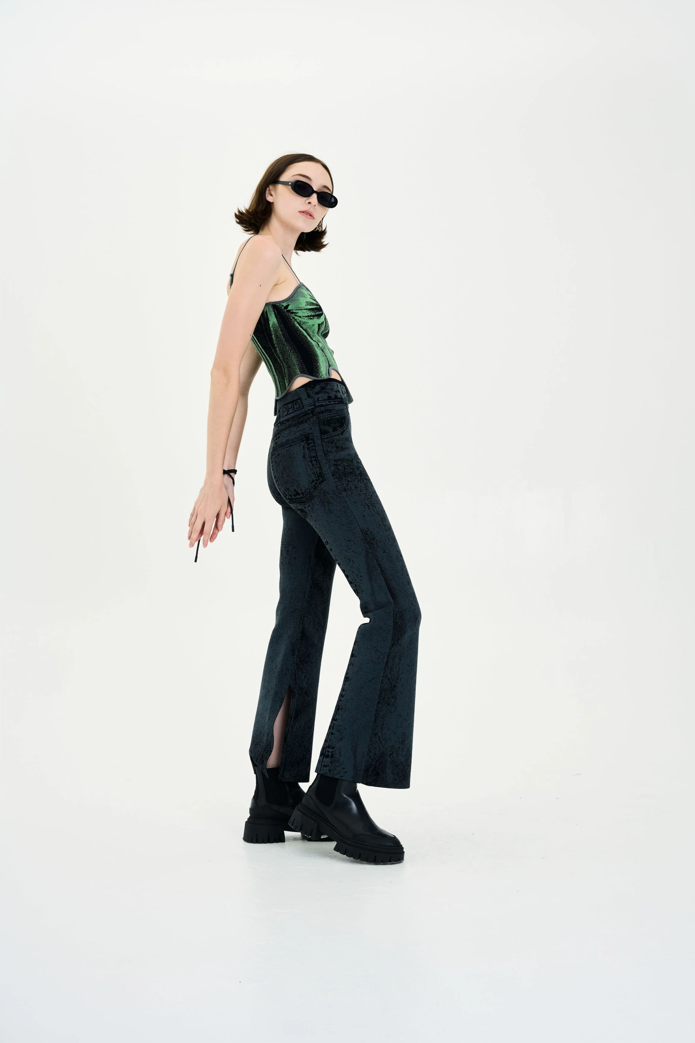 HAZEL DENIM PRINT SKINNY JEANS WITH SLIT - Image 3