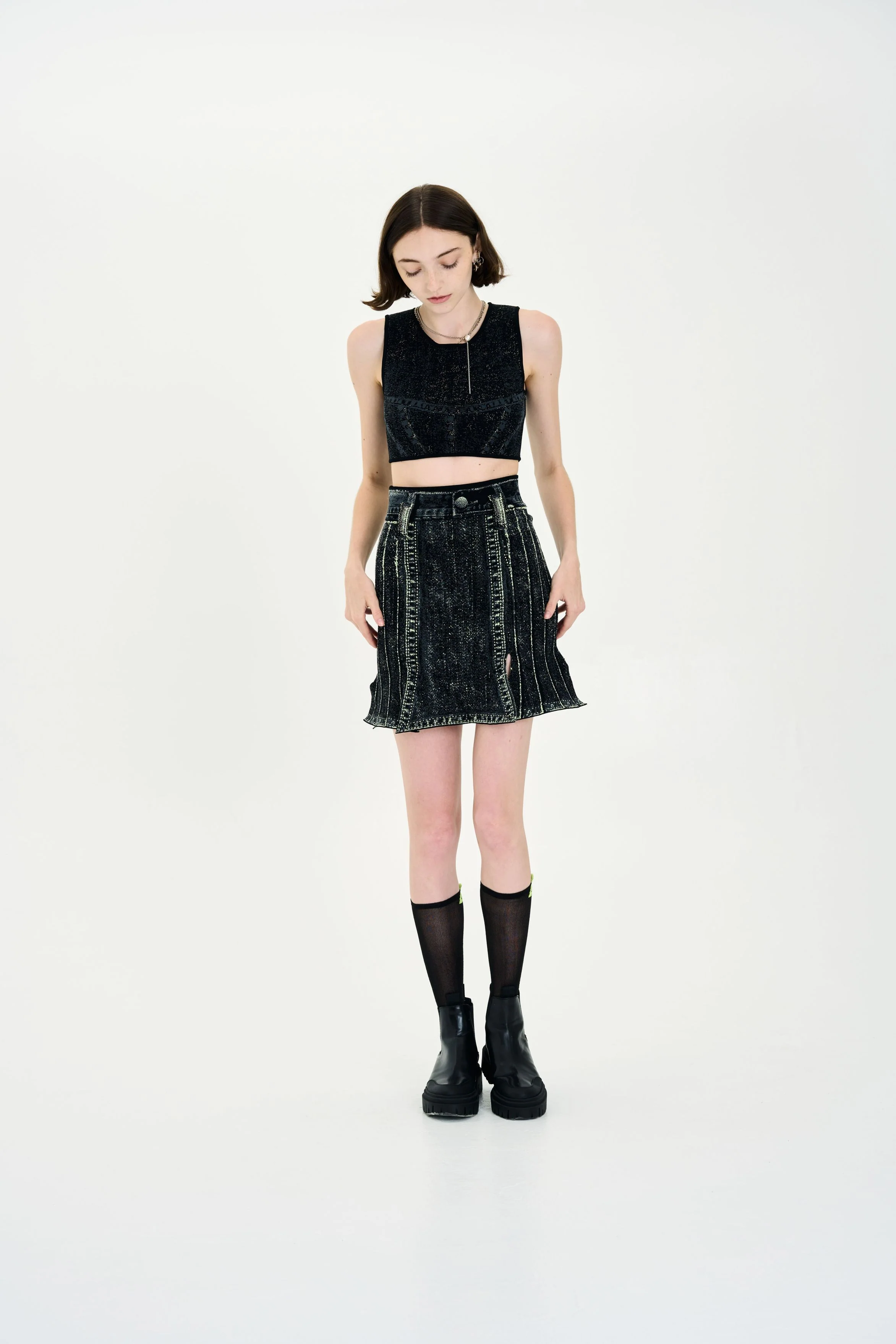 LILLIAN DENIM PRINT CROPPED TOP - Image 2