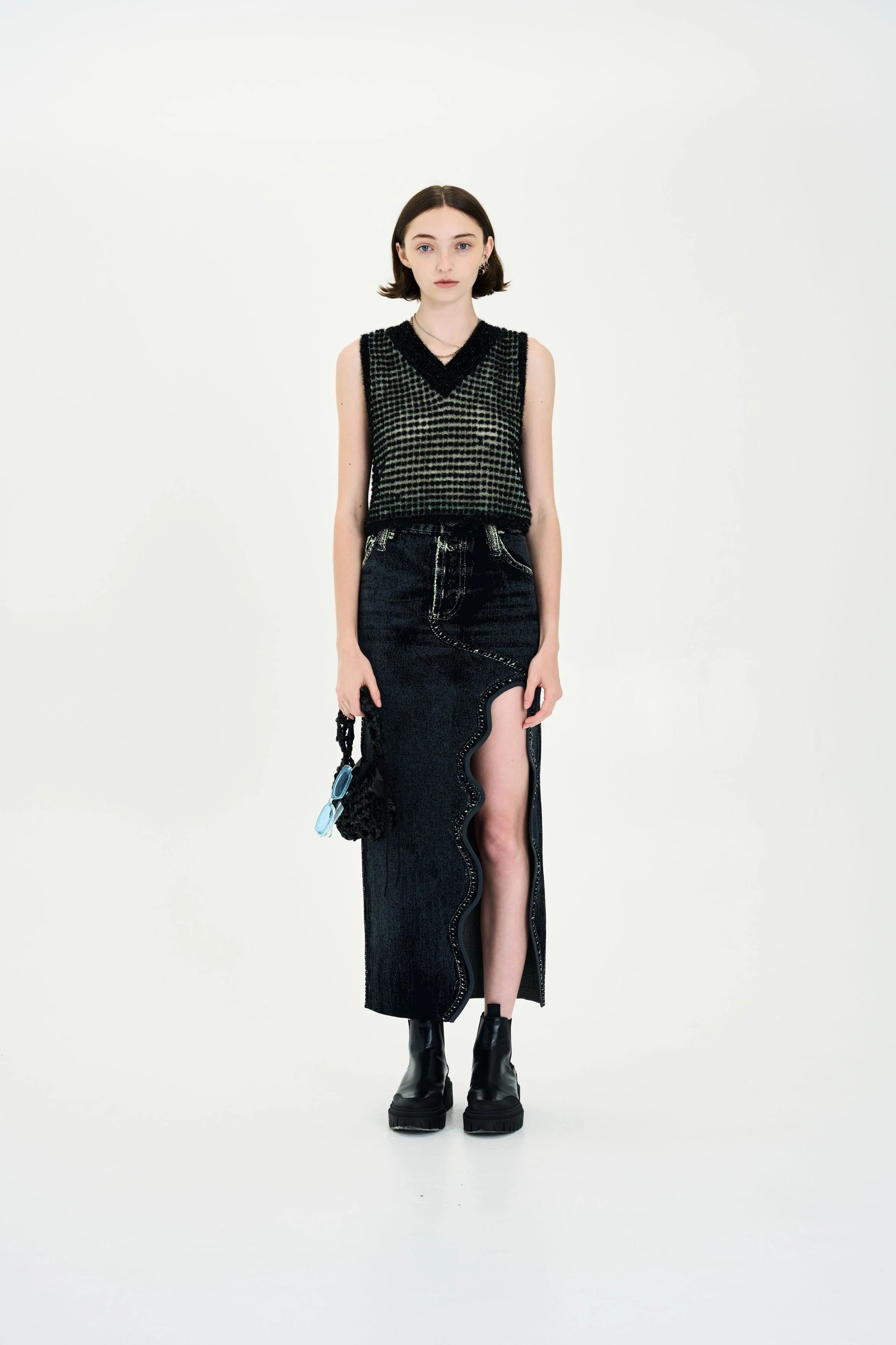 LILY DENIM PRINT WAVY LONG SKIRT - Image 5