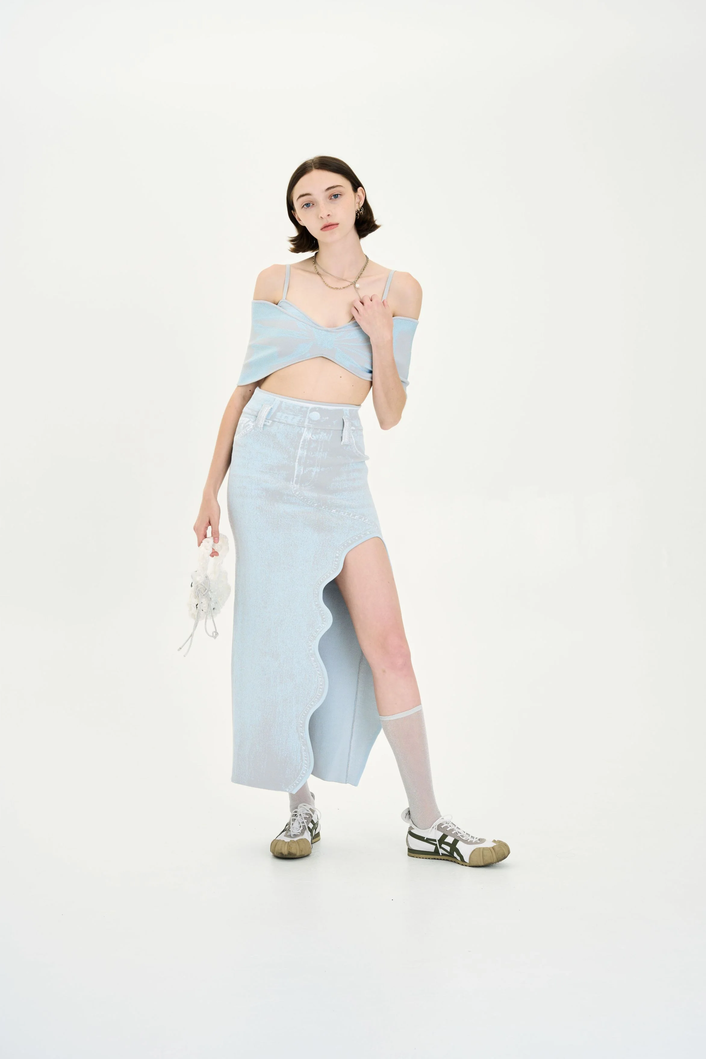 LILY DENIM PRINT WAVY LONG SKIRT - Image 2