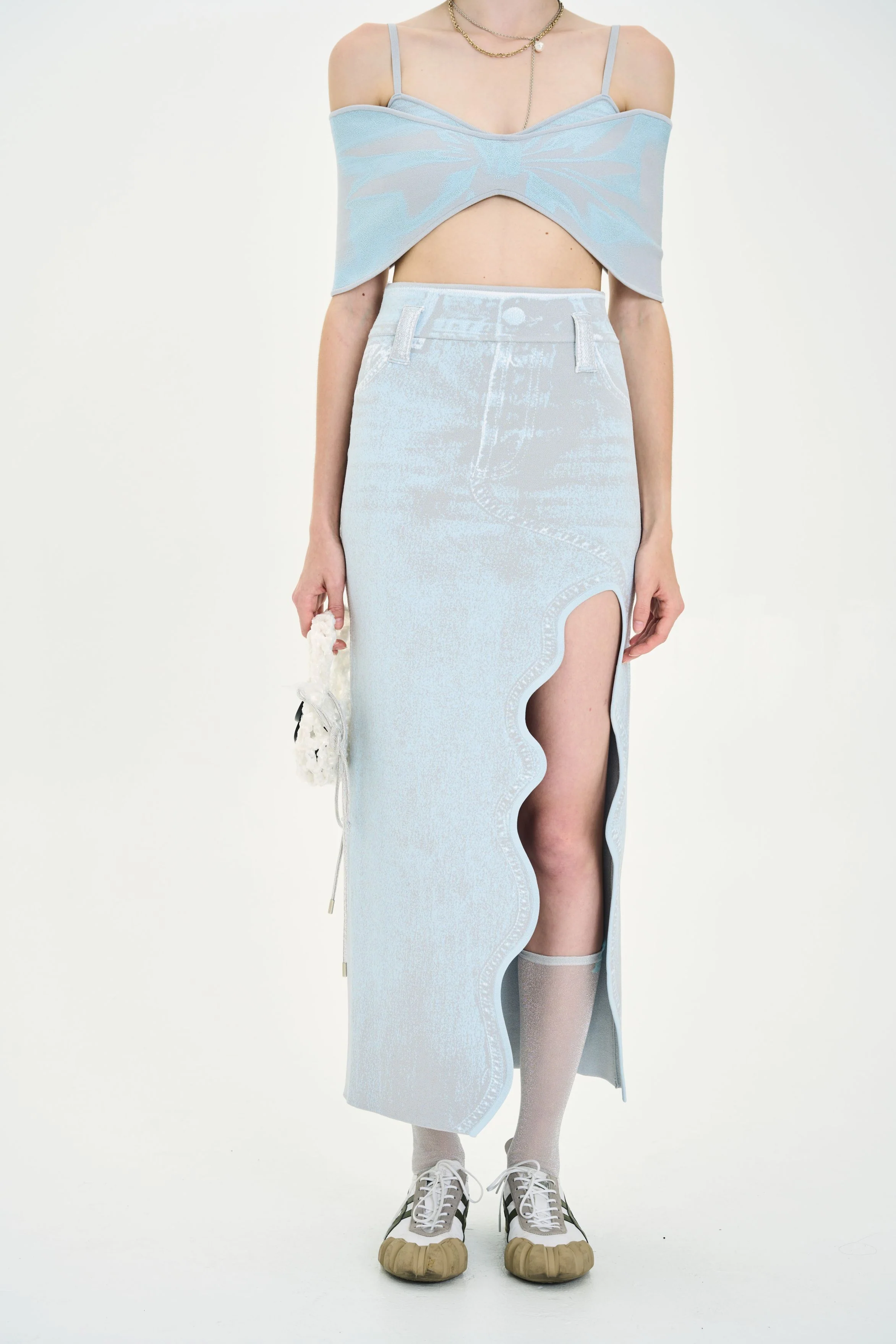 LILY DENIM PRINT WAVY LONG SKIRT - Image 6