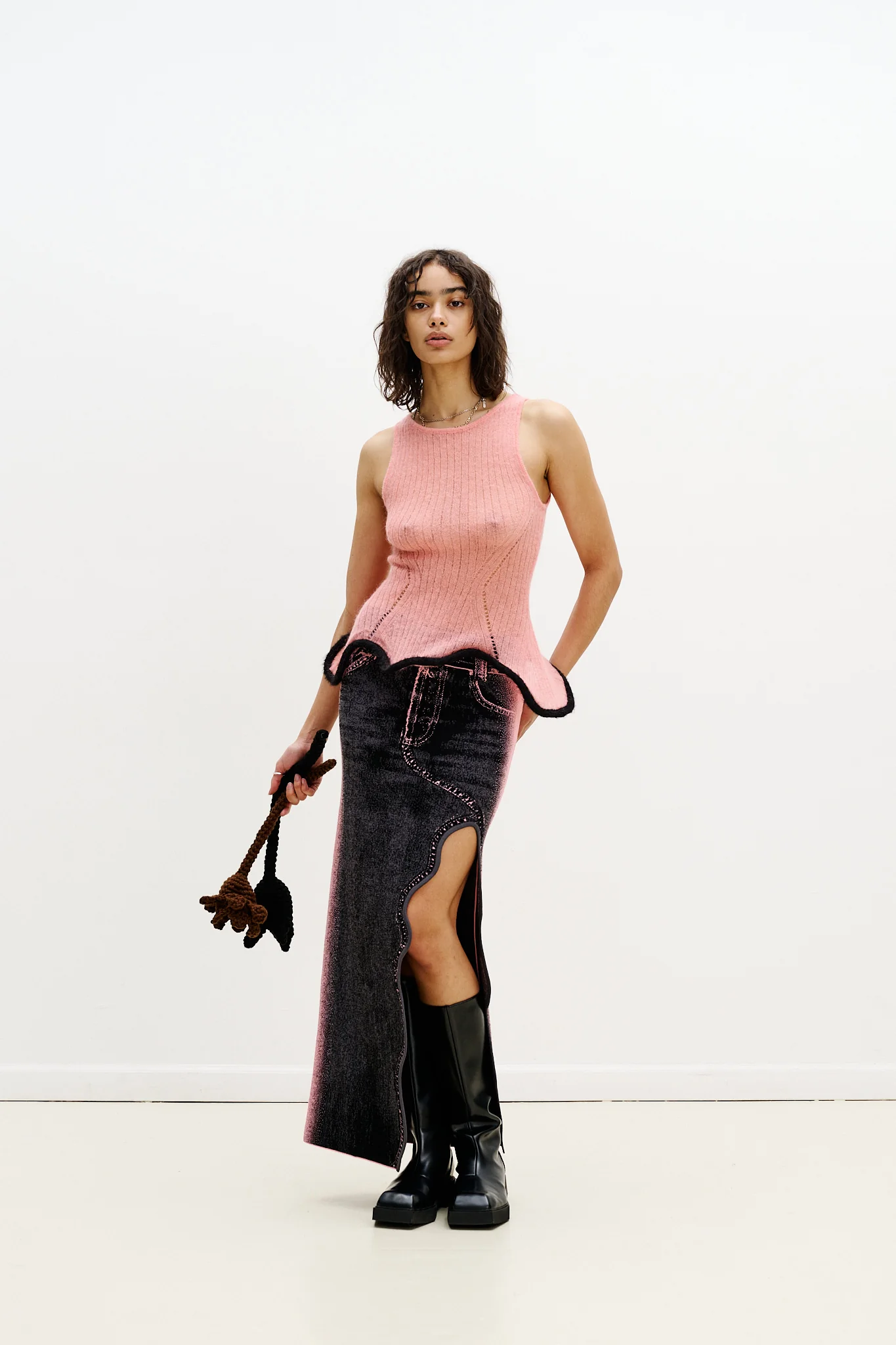 LILY WAVY MIDI DENIM SKIRT - Image 5