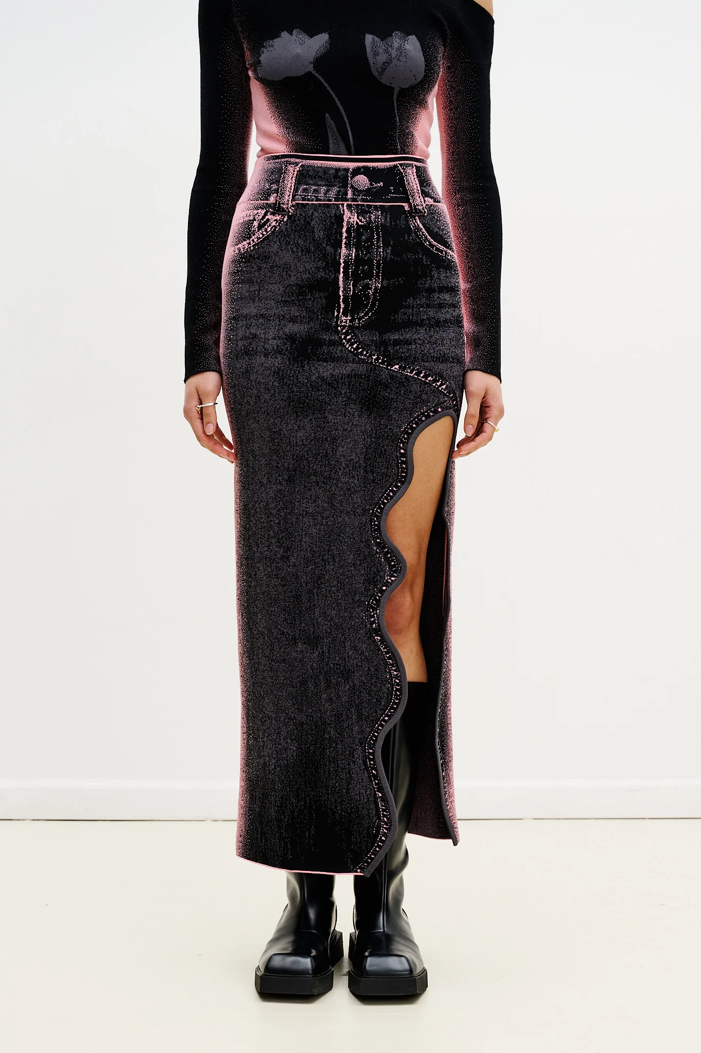 LILY WAVY MIDI DENIM SKIRT - Image 6