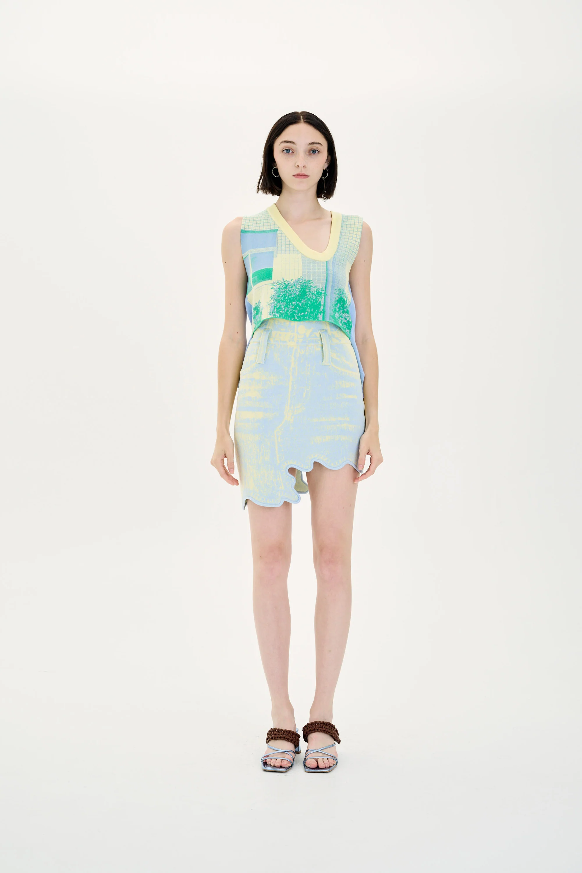 LINDSAY FAKE DENIM WAVY MINI SKIRT - Image 3