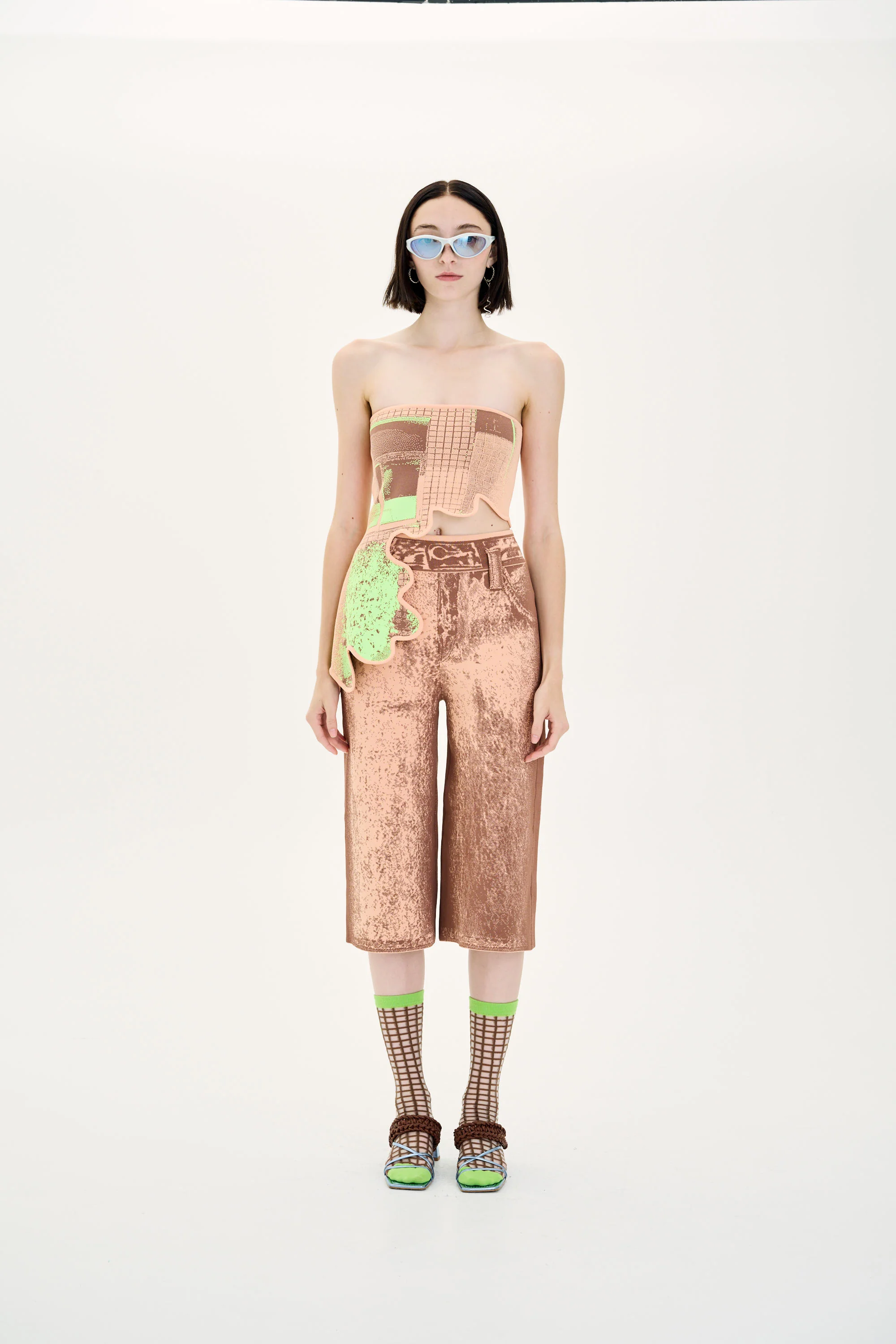 LYCHEE FAKE DENIM PRINT SHORTS - Image 2