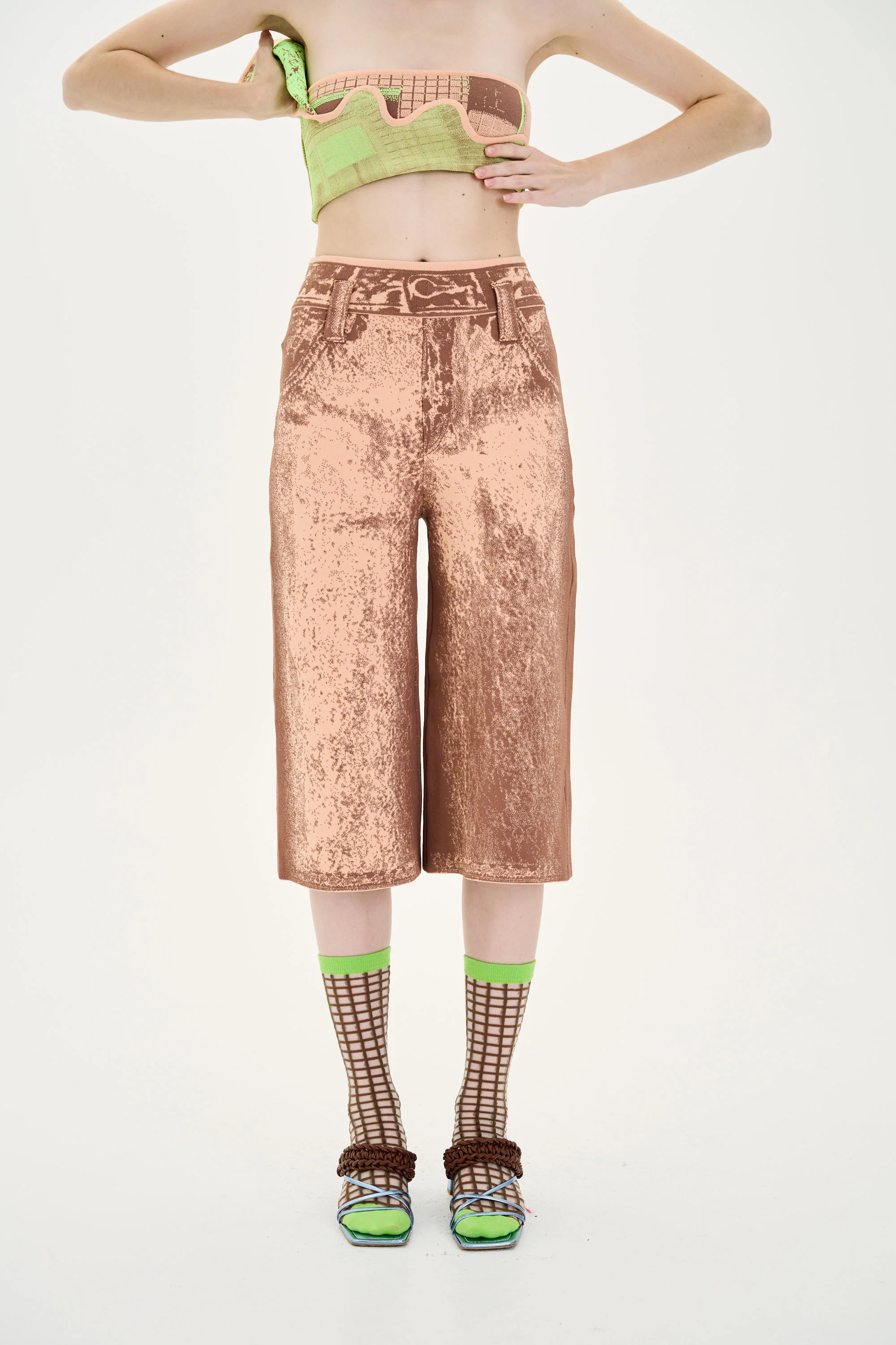 LYCHEE FAKE DENIM PRINT SHORTS - Image 6