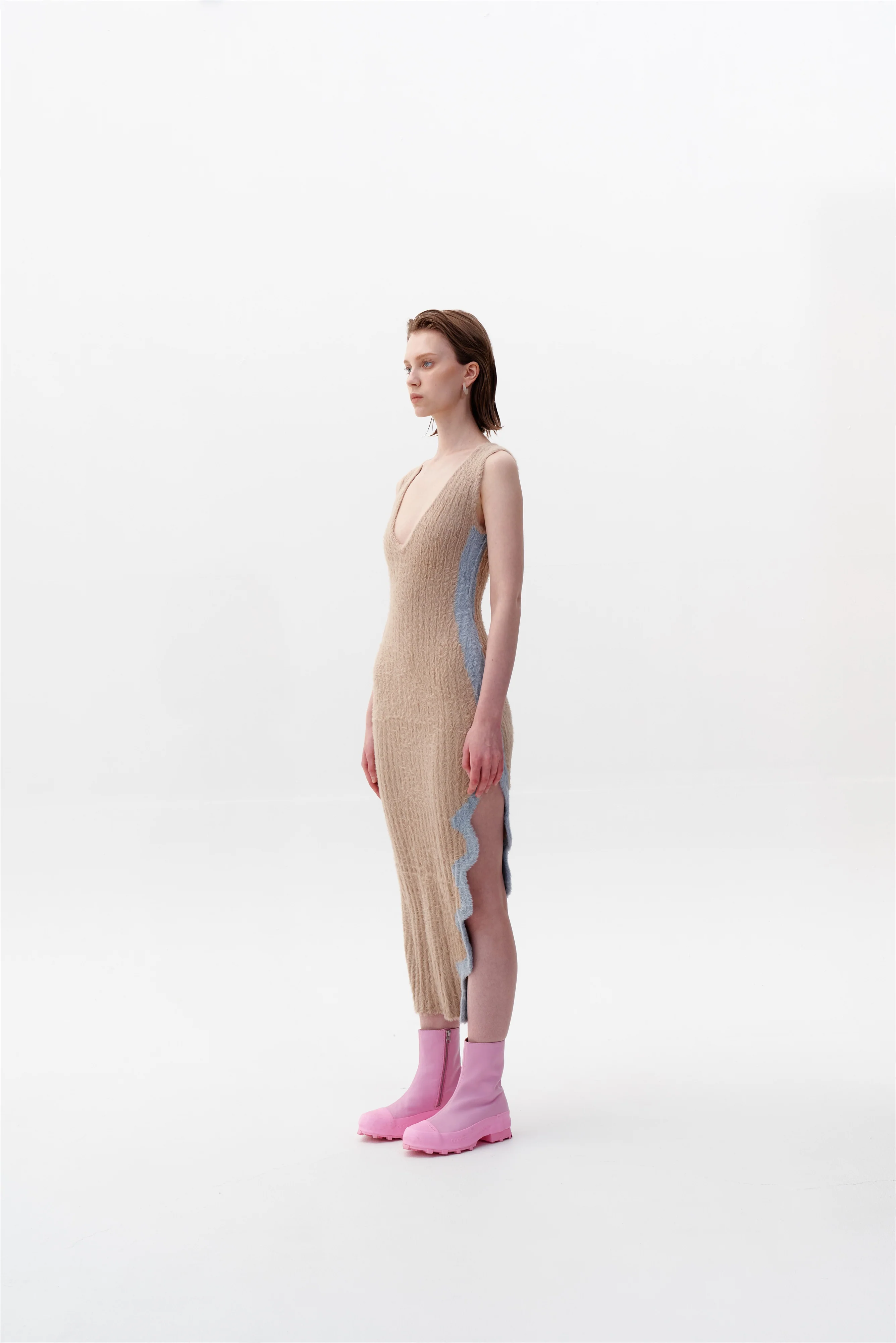 SATURN ECO FAUX FUR REVERSIBLE LONG DRESS WITH SIDE SLIT - Image 2