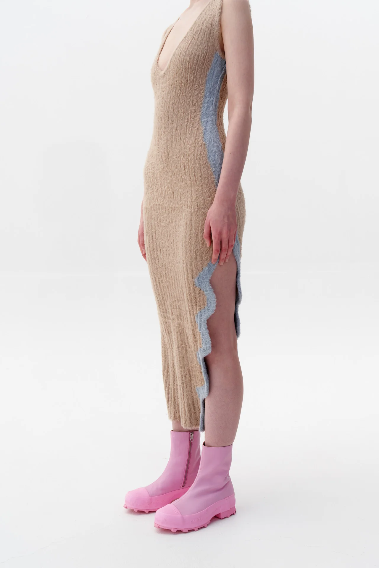 SATURN ECO FAUX FUR REVERSIBLE LONG DRESS WITH SIDE SLIT - Image 3