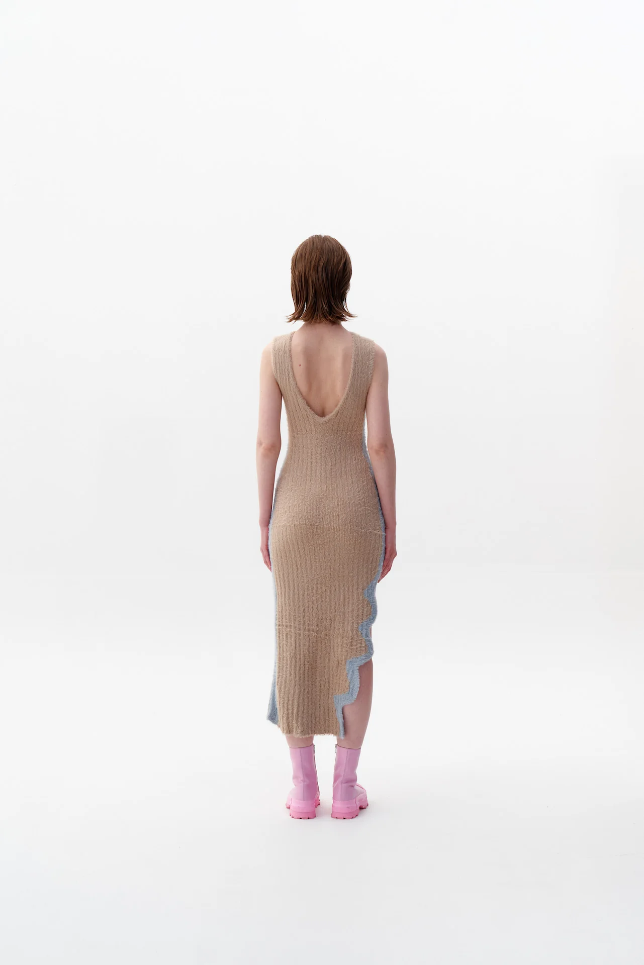 SATURN ECO FAUX FUR REVERSIBLE LONG DRESS WITH SIDE SLIT - Image 7