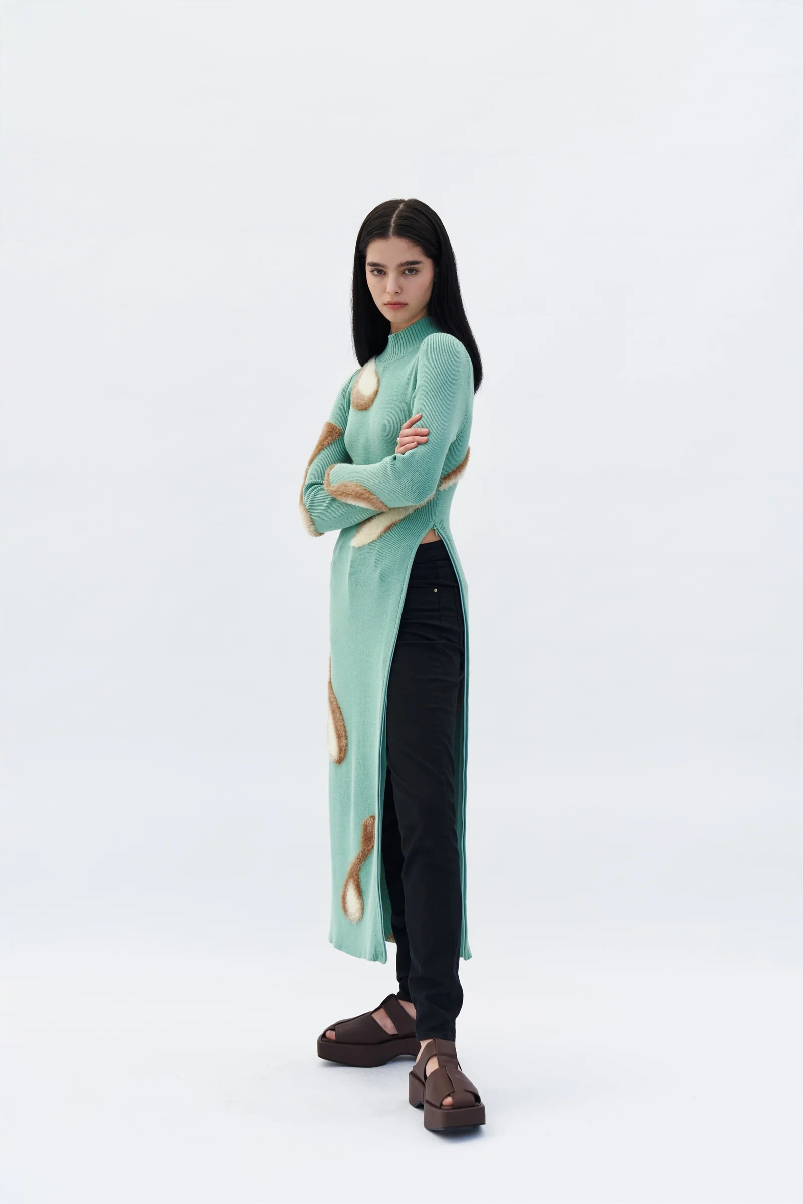 SIMBA MIXED MEDIA LONG SLEEVE MAXI DRESS WITH SIDE ZIP - Image 5