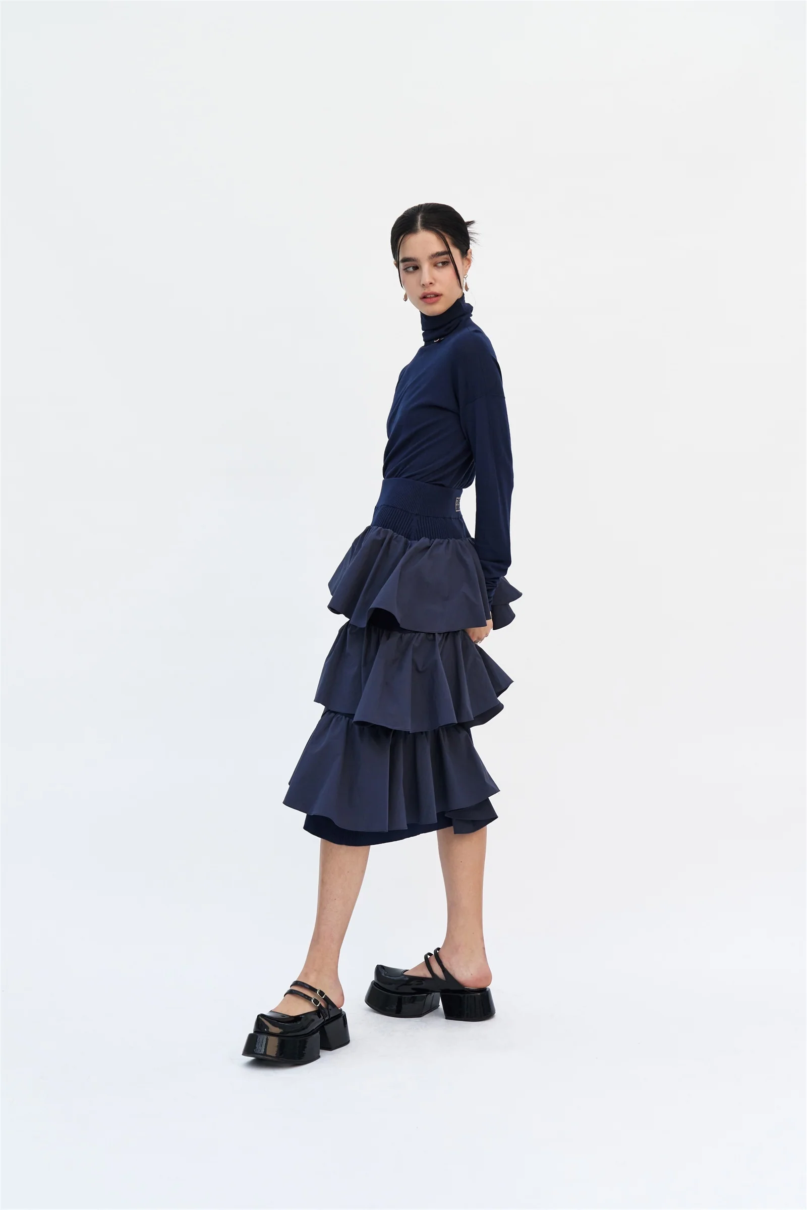 TETRA KNIT WOVEN MIDI VOLUME SKIRT - Image 2