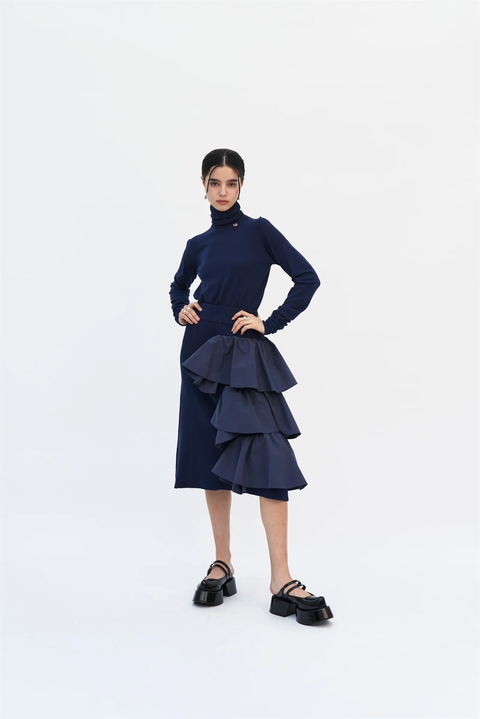 TETRA KNIT WOVEN MIDI VOLUME SKIRT - Image 3