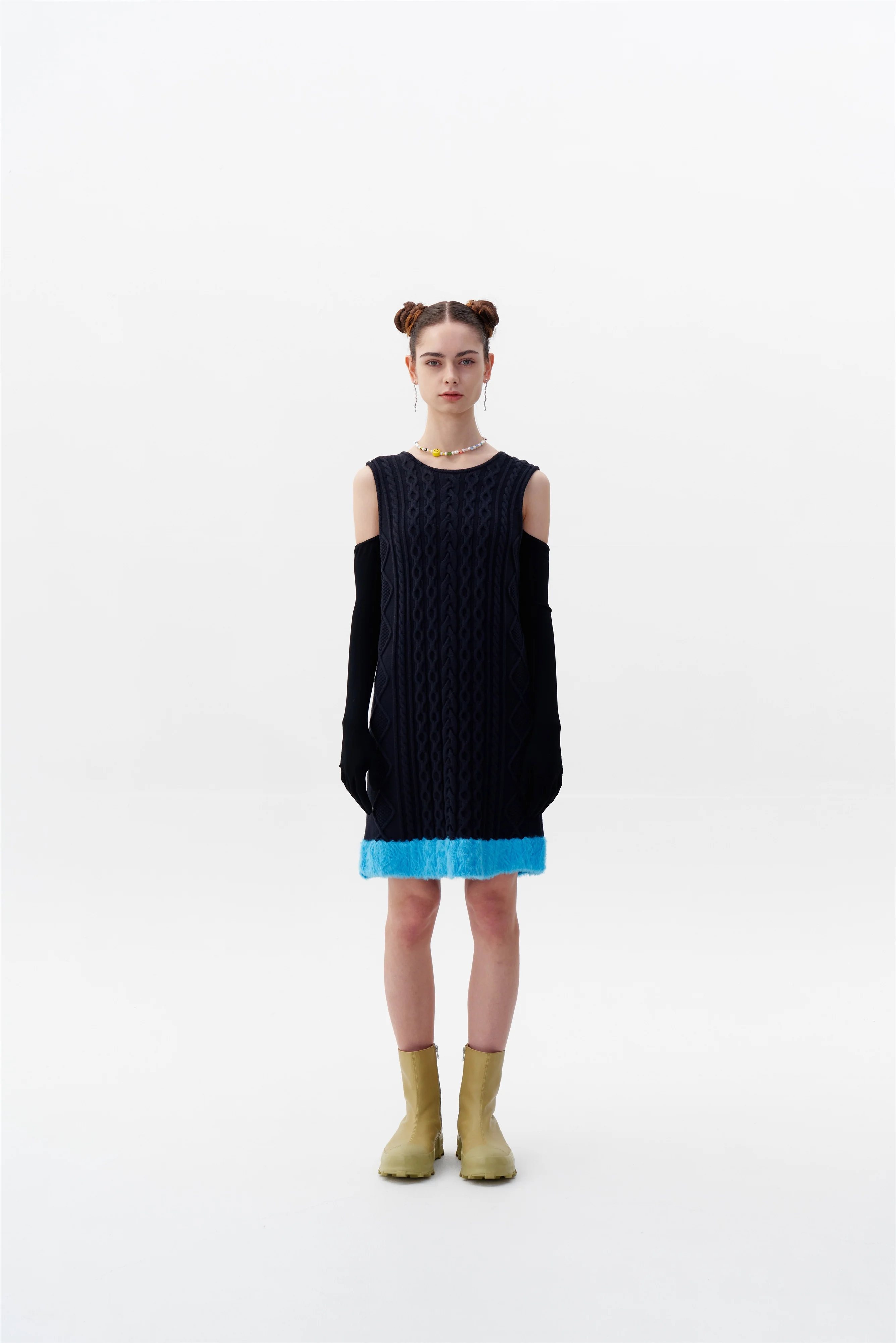 THEBE MIXED CABLE KNIT TANK DRESS - Image 2