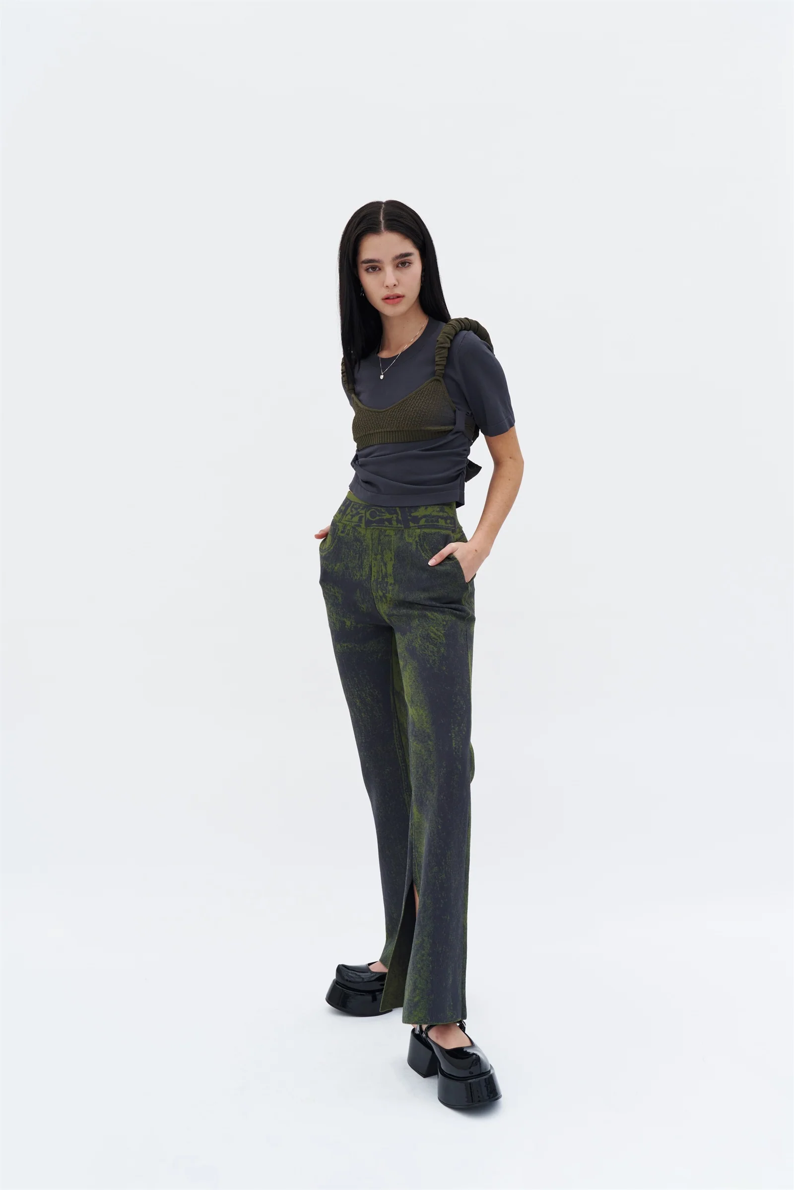 TOBY SKINNY FAKE DENIM PANTS WITH SLIT - Image 5